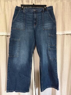 No Boundaries Blue Wide-Leg Carpenter Jeans Size XL 16/18
